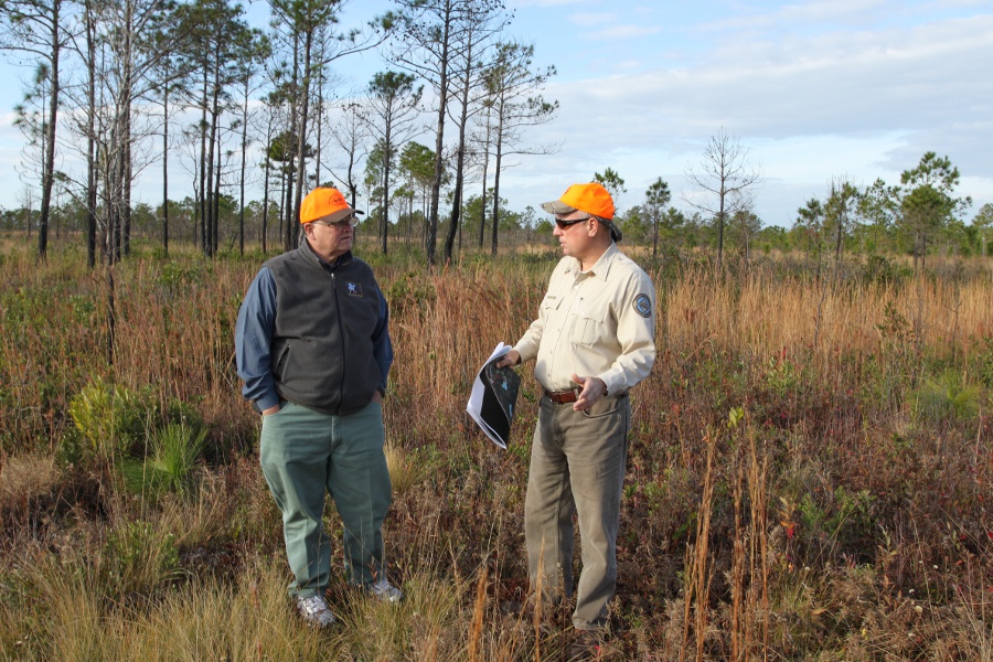 Tom Darden and Tommy Hughes (NCWRC), Stones Creek Game Land, NC, December 2011 (Photo by Lark Hayes)