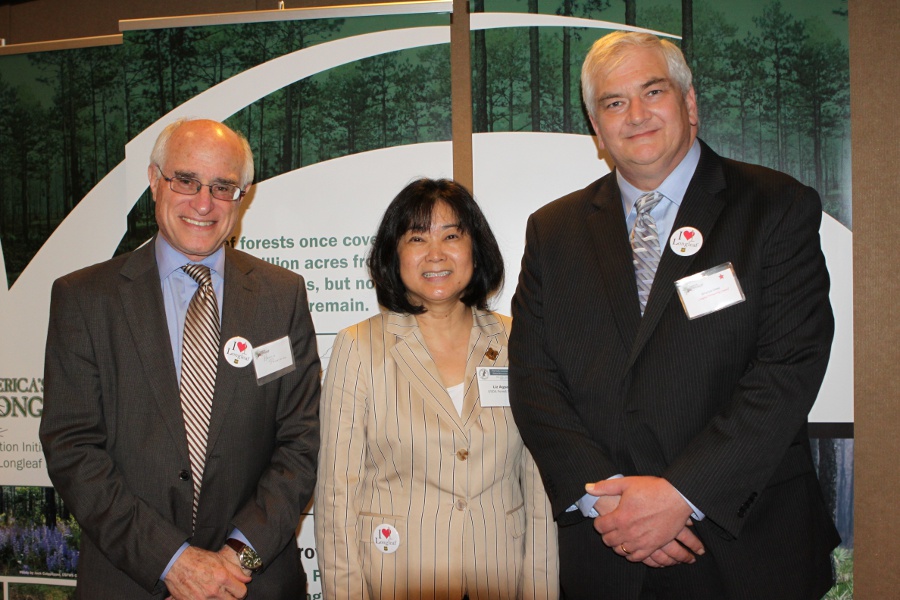 Harris Sherman, USDA Under-Secretary (L), Liz Agpaoa, USFS Regional Forester and Patrick Glass, Alabama Forestry Commission and Chair, Longleaf Partnership Council (R) (Photo by Lark Hayes)